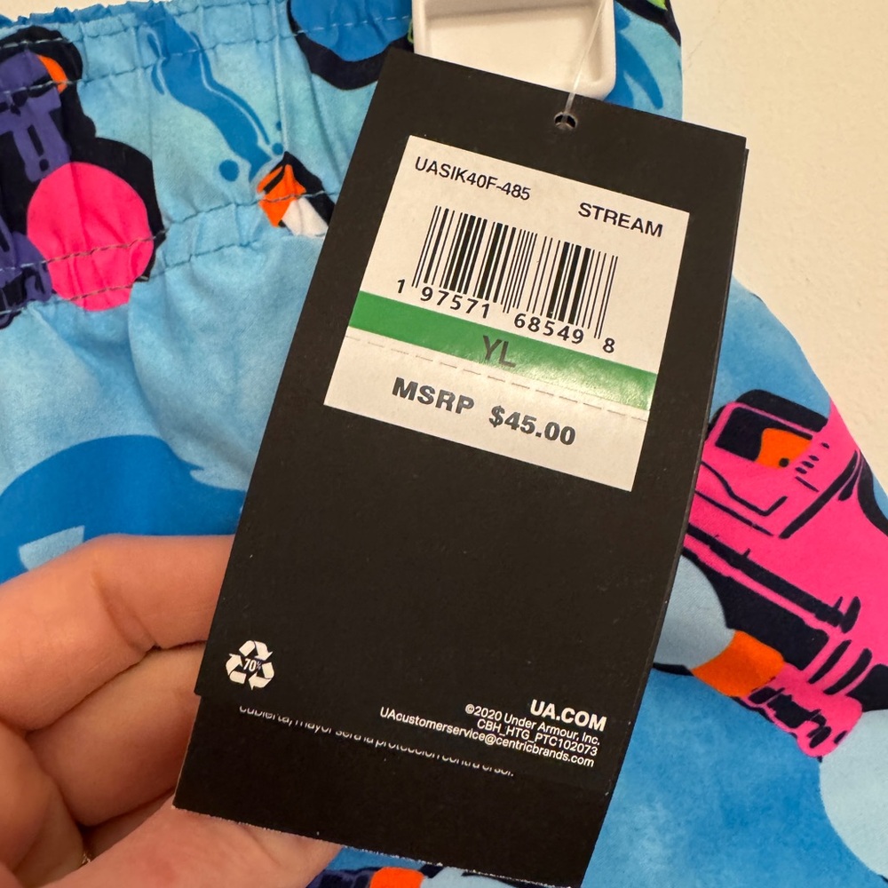 Under Armour Boys Blue Swim Trunks with Neon Water Super Soaker Print NEW - Picture 6 of 7